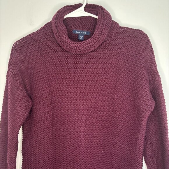 LAND'S END Turtleneck Sweater Women's XS Burgundy Stretch Knit Long Sleeve Tunic - Picture 1 of 4